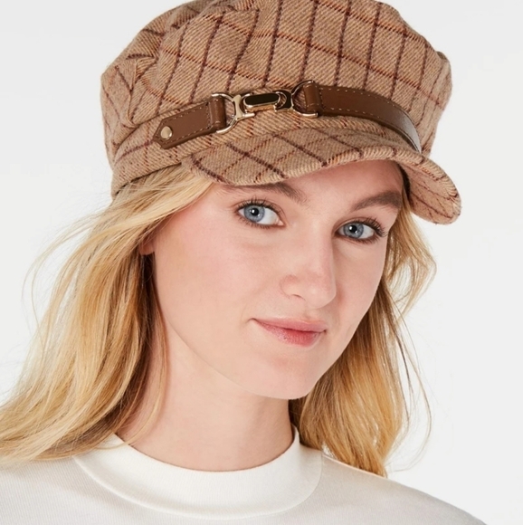 NWT Inc international concepts Brown Plaid Newsboy - Picture 1 of 4